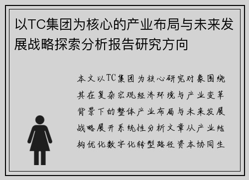 以TC集团为核心的产业布局与未来发展战略探索分析报告研究方向